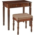 thumbnail image 7 of Solid Wood Makeup Vanity Table Set, 31.5" Wide Dressing Vanity Table with 2 Drawers and Vanity  Stool Writing Desk with Solid Wood Legs & Button Tufted Cushioned Stool, Cherry&Light Brown, 7 of 7