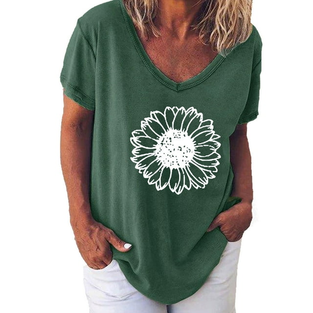 Women Fashion Printing Shirts Short Sleeve Loose Tee Tops