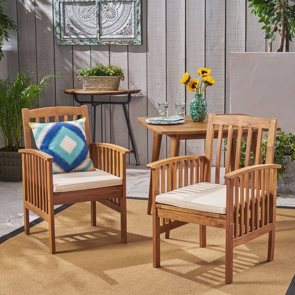 Casa Acacia Dining Chair, Solid Wood, Acacia Wood Frame, Weather Resistant Cushions, for Patio/Backyard