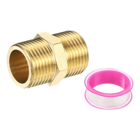 Uxcell Brass Pipe Fitting, 3/8" BSP Male x 3/8" BS Male Thread Connector Brass Hex Nipple Pipe Fitting Adapter for Gas Water Refrigeration System Conversion