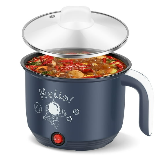 Mini Electric Pot 1.8 L US Stainless Steel Electric Cooker Pot with Steamer Non-Stick Mini Ramen Noodles Cooker Pot Portable Electric Hot Pot with Over Heating Protection for Egg Pasta