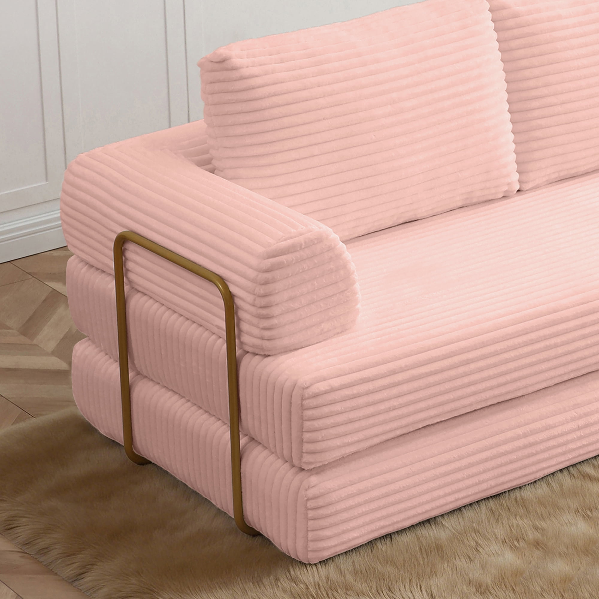 79.5" Convertible Sofa Bed,Folding Sleeper Sofa Couch Bed with Fixed-Shape Frame,Corduroy Fold Out Sleeper Loveseat for Living Room,Bedroom,Apartment,Pink
