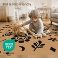 thumbnail image 4 of ODIKA 3'x5' Tan Botanical Floral Scattered Design Washable Area Rug Whimsical Folk Art Motifs With Leaves Flowers Dots Diamond Accents Rustic Non-Slip, Flatweave, Easy Care for Hallway, Laundry Room, 4 of 7