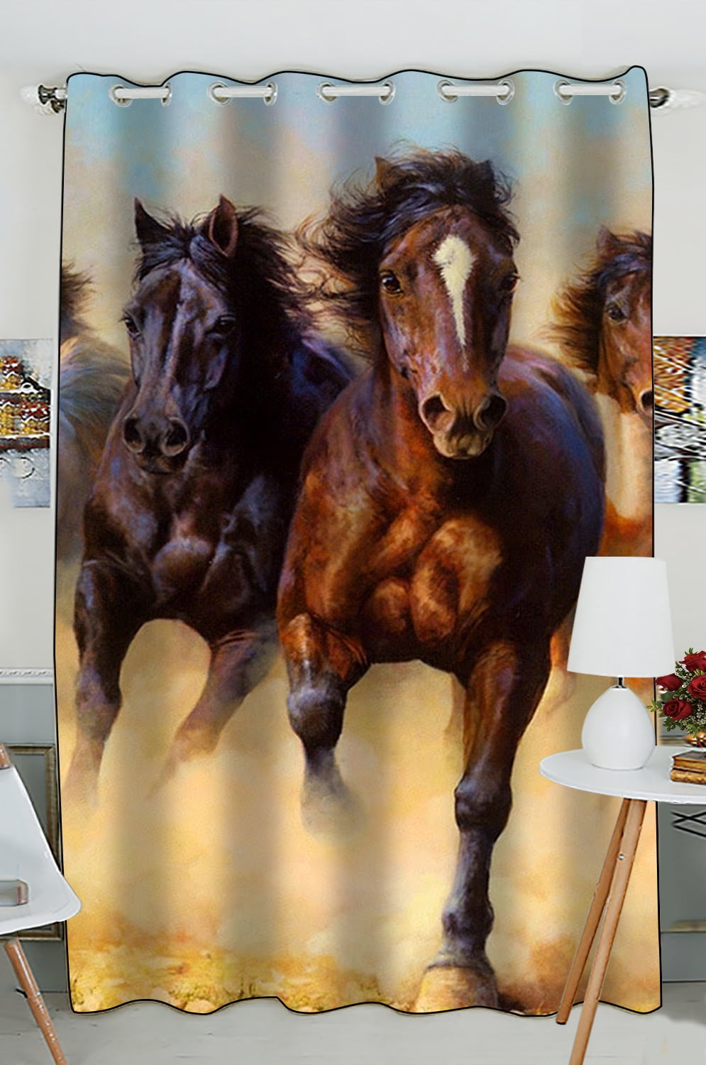 GCKG Horse Pattern Window Curtain,Horse Pattern Grommet Blackout