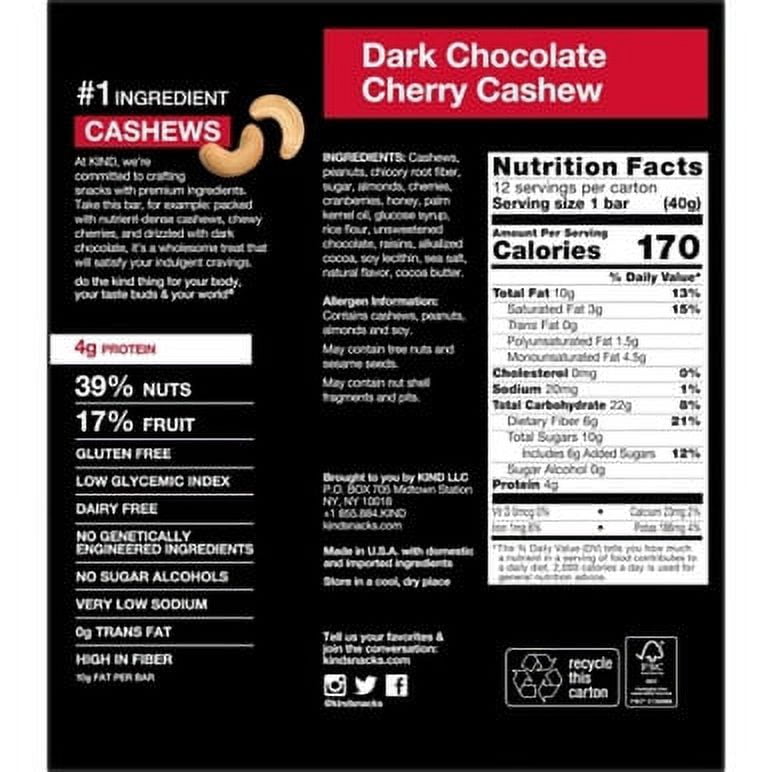 (Price/Case)KIND Dark Chocolate Cherry Cashew Bar 6-12-1.4 Ounce
