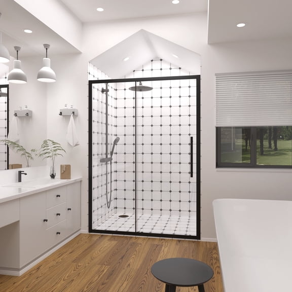 Sliding shower door, 44"-48" W x 72" H Glass Shower Door, Single Sliding Door with Magnetic Closing,1/4" Tempered Glass, Removable Glass Door, Matte Black