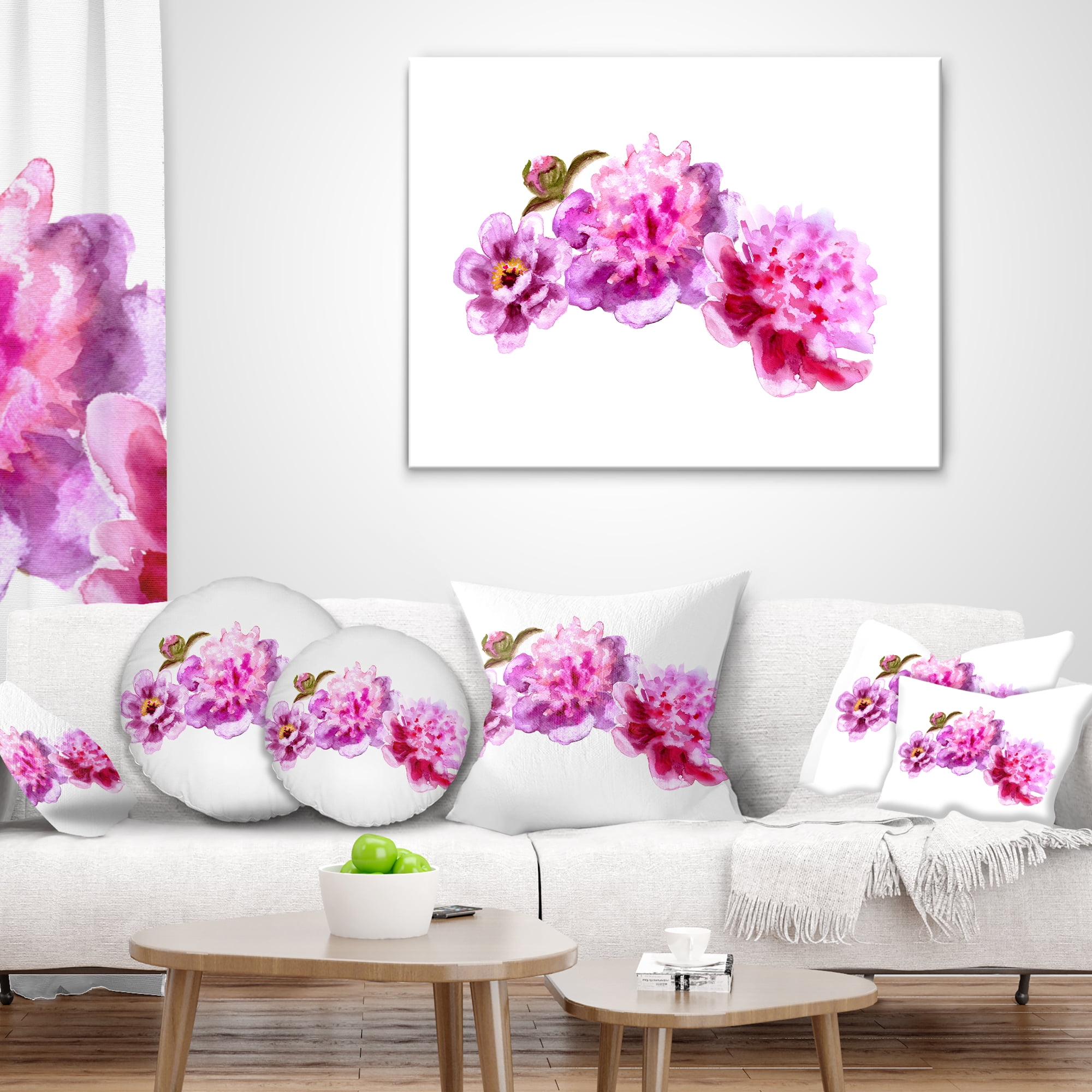 Designart Bright Pink Peony Flowers - Floral Throw Pillow - 16x16