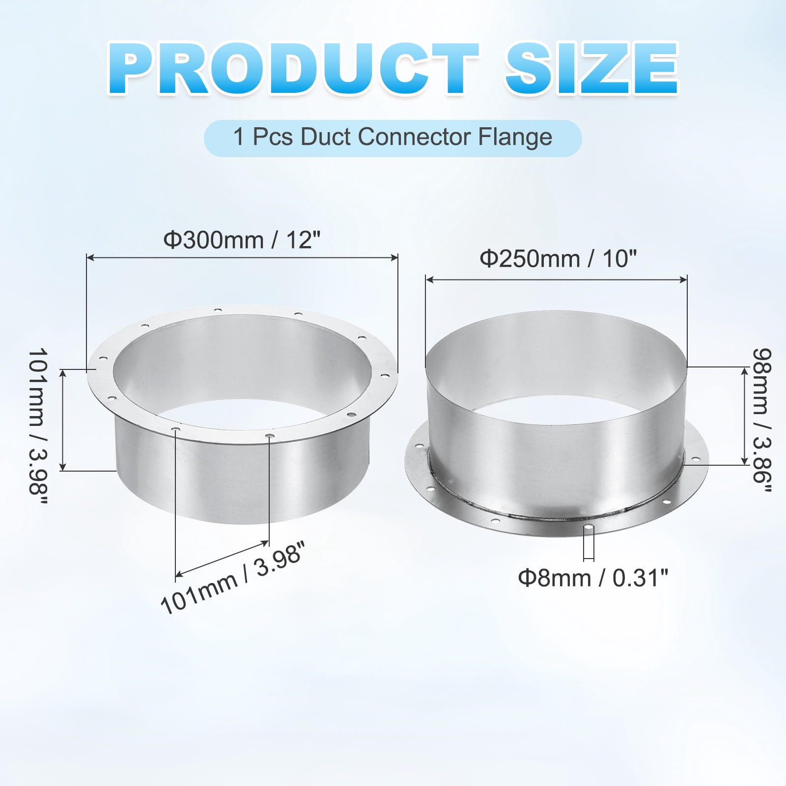 Uxcell Duct Connector Flange (9.8", Silver) -  Galvanised Steel Round Dust Collection Fittings Dryer Vent Exhaust Pipe Hose Flange, Fits Heating Cooling Ventilation HVAC System