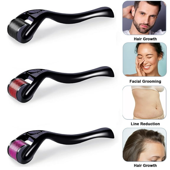3 Pack Derma Roller, Microneedle Roller for Face, Body, Beard Hair Growth, Titanium Microneedle Rollers for Home Use