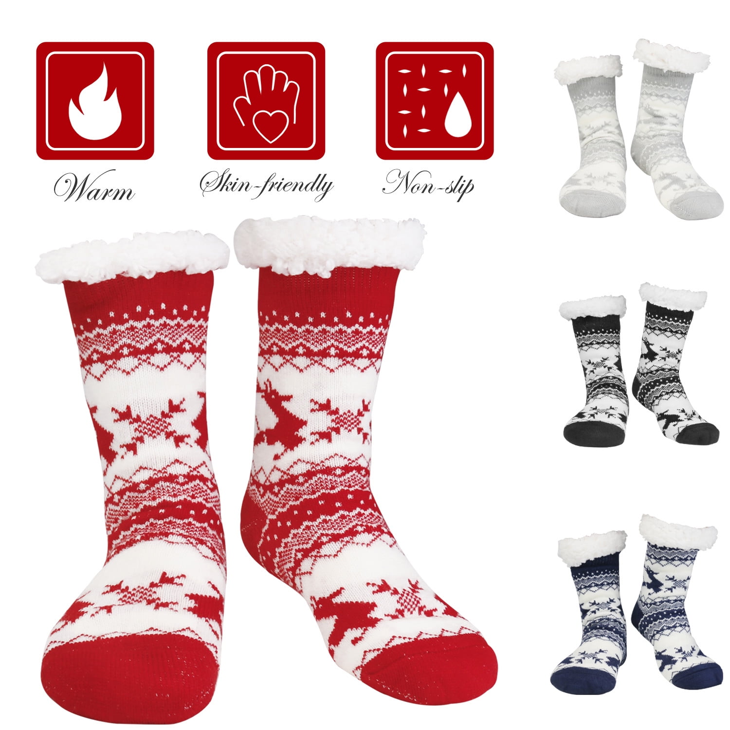 Goodstoworld Unisex Women/Men Winter Christmas Slipper Socks Non-Slip Soft Warm Fluffy Fleece Socks