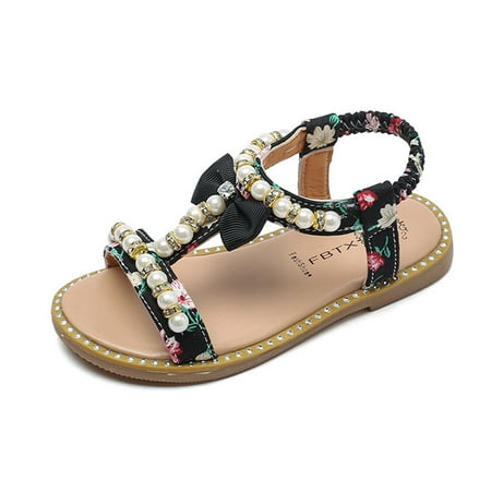 

Kids Sandals Bowknot Pearl Roman Sandals Princess Shoes