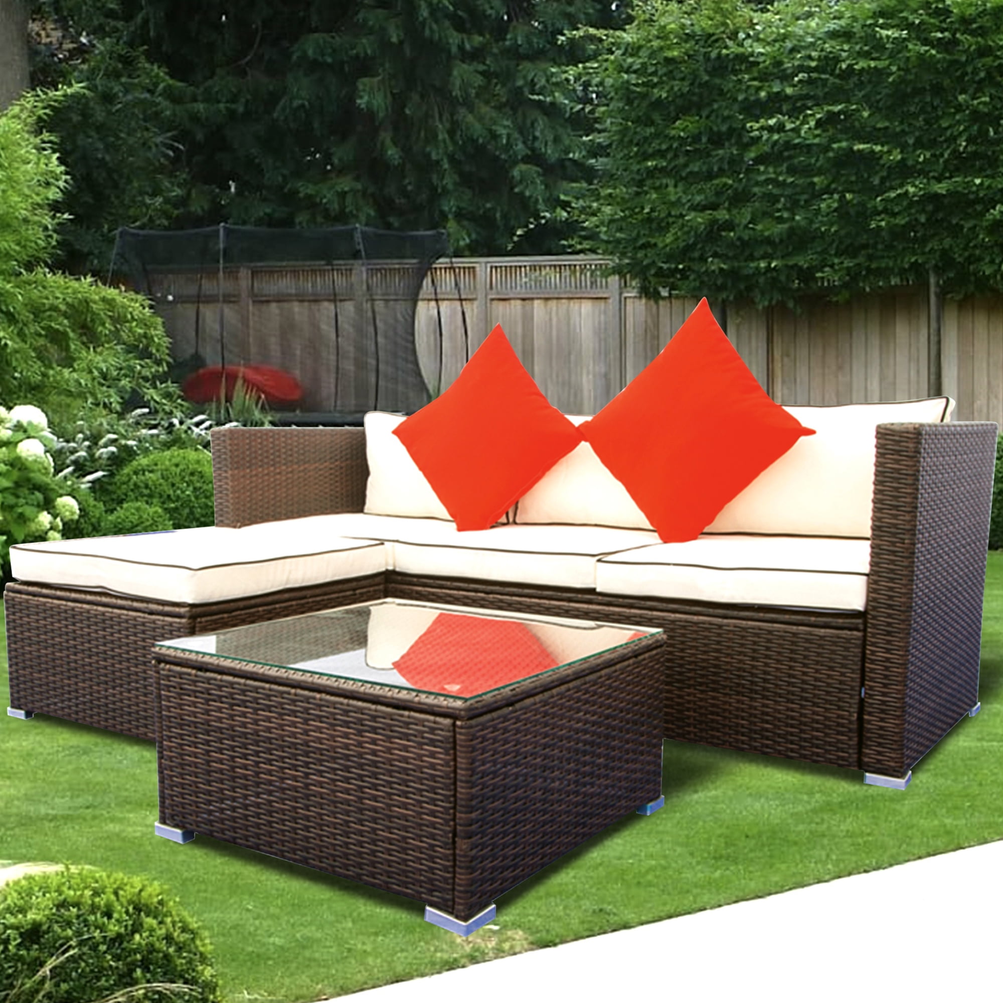 Outdoor Patio Furniture Sets, 3 Piece Ratten Wicker Sectional Sofa Set