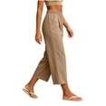 thumbnail image 6 of QIYAGBSA Women's Wide Leg Capri Pants Button Front Elastic Back Waist Side Pockets Summer Casual Wear (Khaki, L), 6 of 7