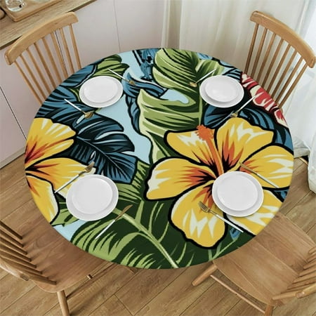 

YANMS Tropical Paradise Hawaiian Flora Round Tablecloth 100% Polyester Fiber Full Width Single-Sided Printing 42-46