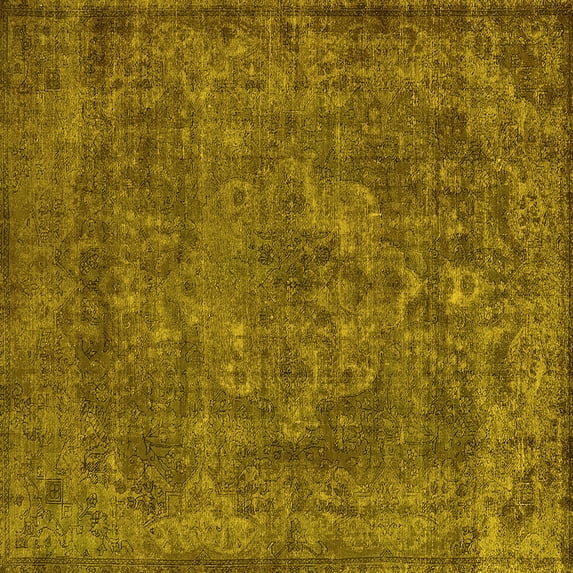 Ahgly Company Machine Washable Indoor Square Oriental Yellow Industrial Area Rugs, 6' Square