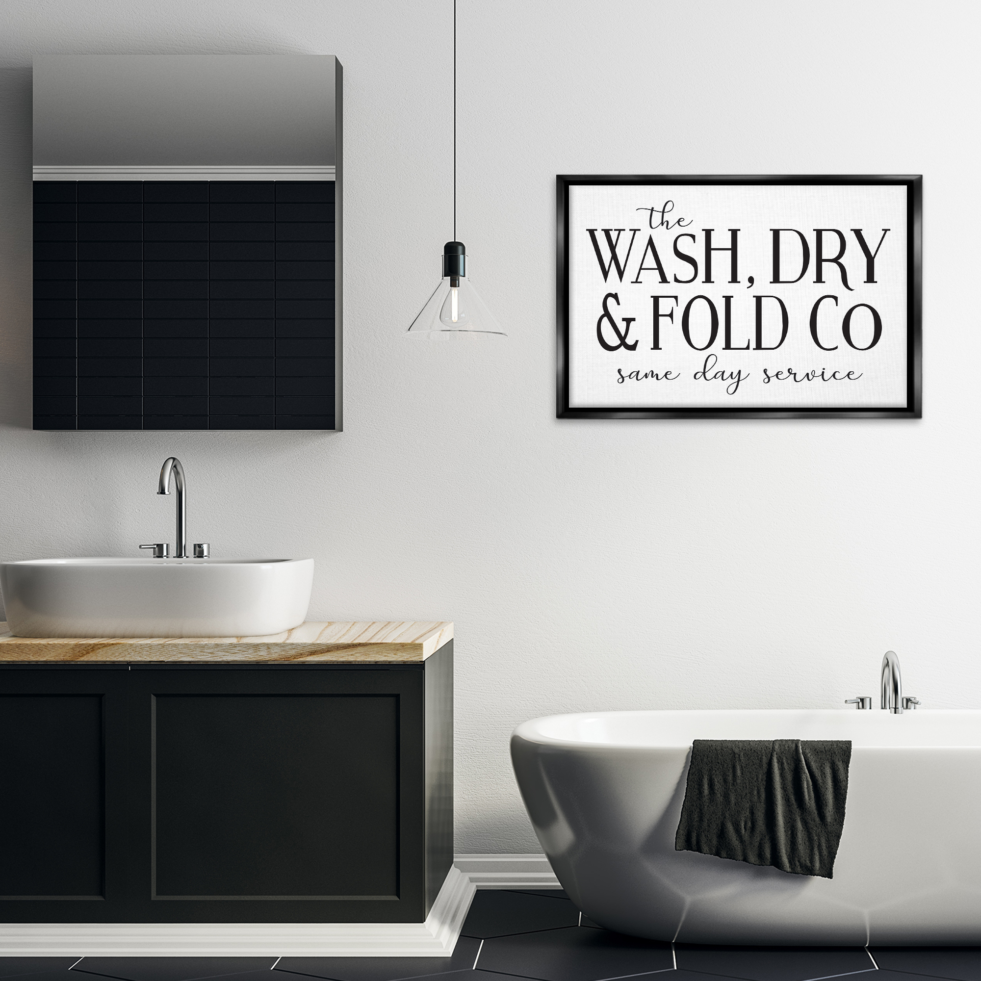 Stupell Industries Same Day Service Laundry Typography Painting Black Floater Framed Art Print Wall Art, 31 x 21