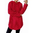 thumbnail image 2 of Women'S Solid Color Long Sleeve Hooded Jacquard Sweatshirt Jacket Slim Fit Drawstring Plush Sweatshirt Red M, 2 of 7