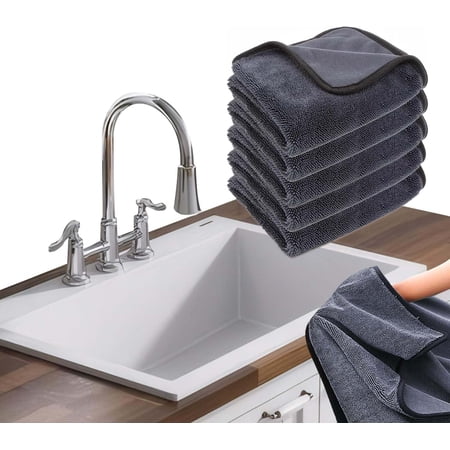 Cleaning Wipes Cloth, 5 Pieces of Cleaning and Drying Towels, Shower Door Drying Towels, 12*10 Inch Stain-Free Glass Window Car Mirror Super Absorbent Microfiber Cleaning Cloth (5 Pieces Gray 12*10 I