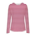 thumbnail image 4 of EchfiProm Red Tops for Women Ribbed Slim Long Sleeve Trendy Crew Neck Ladies T-Shirt Striped, 4 of 8