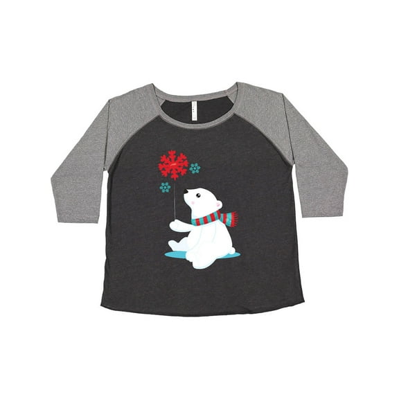 Inktastic Polar Bear With A Scarf, White Bear, Snowflakes Women's Plus Size T-Shirt