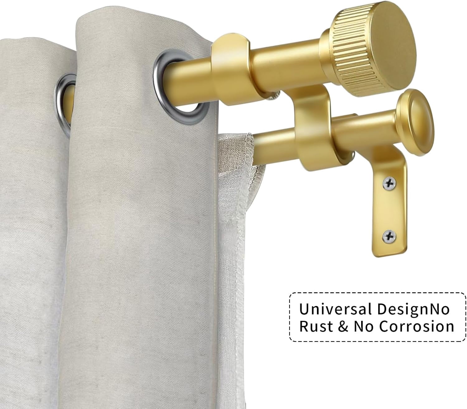eTeckram 5/8" Double Curtain Rod with Bouton Finials,Gold,48‘’-84‘’