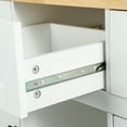 thumbnail image 5 of White Kitchen Cart with Rubber Wood Drop-Leaf Countertop, 5 Rolling Wheels, Internal Cabinet Door Storage Racks, Cabinet & 3 Drawers, for Kitchen & Dining Room, 5 of 17