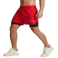 thumbnail image 3 of Men‘s Running Shorts Double Layer Exercise Gym Workout Quick Drying Training Joggers 2 in 1 Sports Shorts with Zip Pockets Fluorescent Green XS, 3 of 7