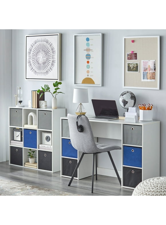 Simple Living  'Jolie' White and Blue Writing Desk and 5-bin Bookcase Set