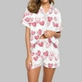 thumbnail image 2 of yoeyez Womens Pajama Silk Satin Pajamas Set Love Heart Printed Sleepwear 2 Piece Sets Button Down Short Sleeve Tops and Shorts Pjs Set Loungewear Pink S, 2 of 6