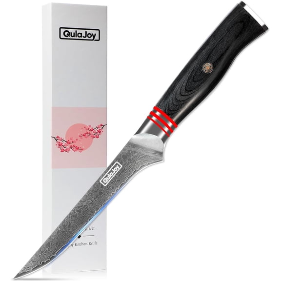 Qulajoy Damascus Boning Knife, 5.9 Inch Fillet Knife 67-Layers VG10 High Carbon Stainless Steel Japanese Chef Knife, Professional Kitchen Knives for Meat Cutting Trimming Carving