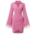 thumbnail image 4 of Vestido de manga larga acampanado Vestido cruzado con cuello en V de corte bajo Vestido ajustado de mujer para otoño e invierno Rosa XL, 4 of 6