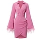 thumbnail image 4 of Vestido de manga larga acampanado Vestido cruzado con cuello en V de corte bajo Vestido ajustado de mujer para otoño e invierno Rosa XL, 4 of 6