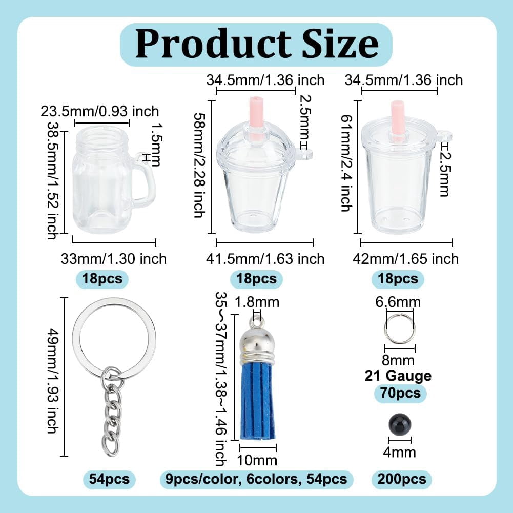 232pcs Tea Keychain Kit Colorful Cup Keychain Making Kit Milk Tea Accessories Set Keychains Set with Hole Cup Pendants with 200pcs Bead for Keychains DIY Earring Making Colorful DIY