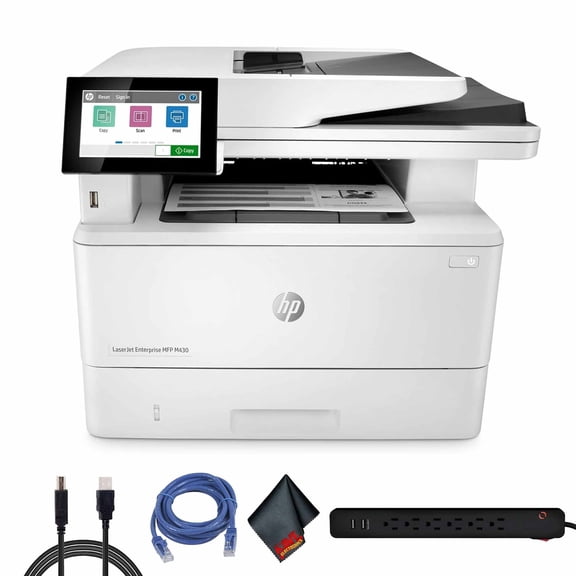 HP LaserJet Enterprise MFP M430f Monochrome Laser Printer (3PZ55A) Bundle Including: Printer Cable, Surge Protector, Ethernet Cable, Fiber Cloth
