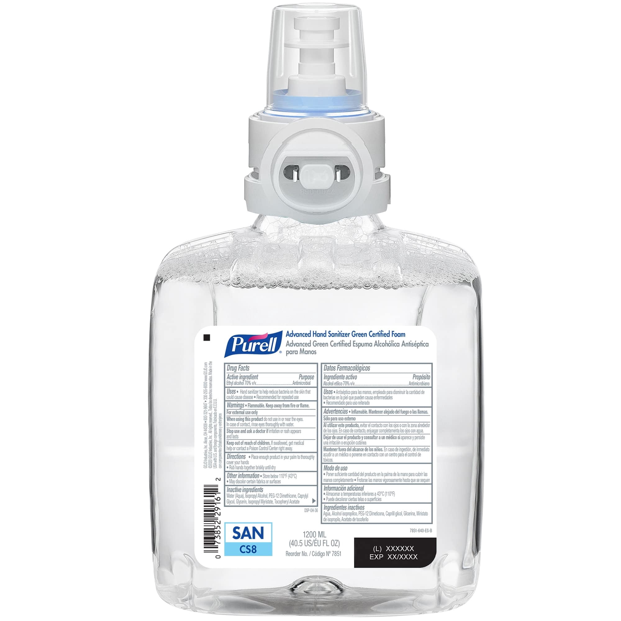 PURELL 7851-02 1200 ml Fragrance-Free Advanced Hand Sanitizer Green Certified Foam Refill for CS8 Dispensers (2/Carton)