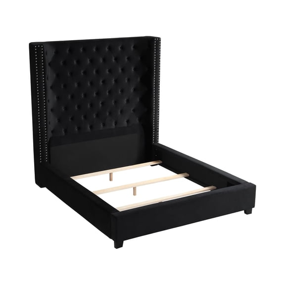 Yvonne Velvet Upholstered Queen Platform Bed in Black