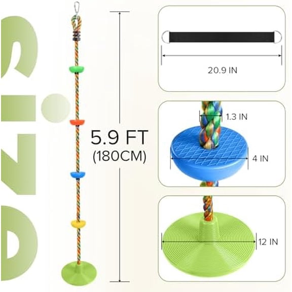 Tree Swing Climbing Rope, Heavy Duty Swings Seat Replacement for Kids Disc Rope Climbing Swings Seat for Tree Indoor Outdoor Playground Swing Set Accessories(Leaf Green)