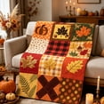 thumbnail image 5 of Fall Plaid Patchwork Throw Blanket 27" x 39" Autumn Pumpkin Flower Pattern Soft Flannel Quilt for Sofa Couch Bed Thanksgiving Home Holiday Decor Display, 5 of 6