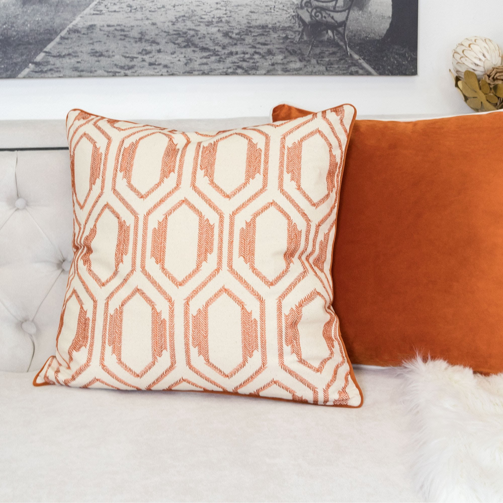 Kileigh Spice Geometric Polyester 20 in. x 20 in. Throw Pillow (Set of 2)
