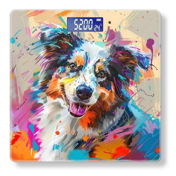 Bathroom Scale, Highly Accurate Digital Body Scale,Precisely Measures Weight up to 400 lbs-Abstract Painting Of Australian Shepherd Dog