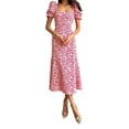 thumbnail image 4 of Honganda Robe Midi d'Été pour Femme Décontractée à Manches Courtes Bouffantes, Imprimé Floral, Robe Trapèze, Robe Élégante et Fluide, 4 of 9