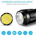 thumbnail image 3 of Ultra Powerful USB Rechargeable LED 3000 Lumens CREE XHP50 Flashlight, 5 Modes IP65 Waterproof Military Zoomable for Camping Hiking(Rechargeable Battery Included), 3 of 5