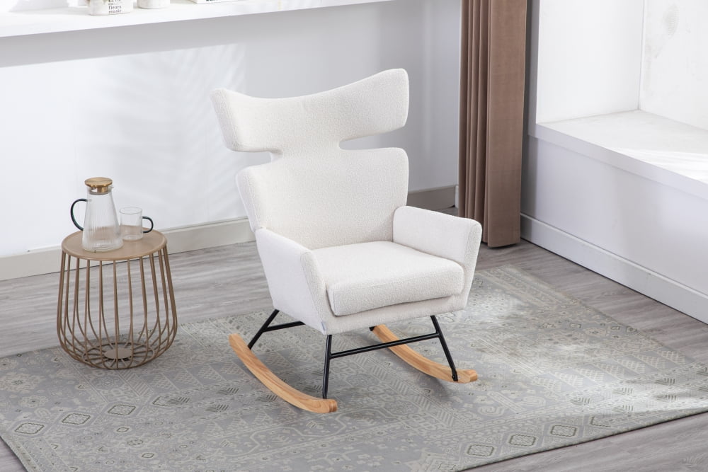 Accent Fish Tail Rocking Chair, Modern Fabric Upholstered High Back ...