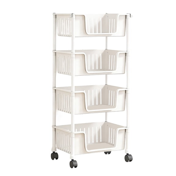 Storage Rack Multi-Tier Rolling Storage Cart, 4 Shelf Plastic Organizer with Wheels, Movable Utility Rack for Living Room Kitchen Bathroom, Open Shelf Bookcase for Home Organization