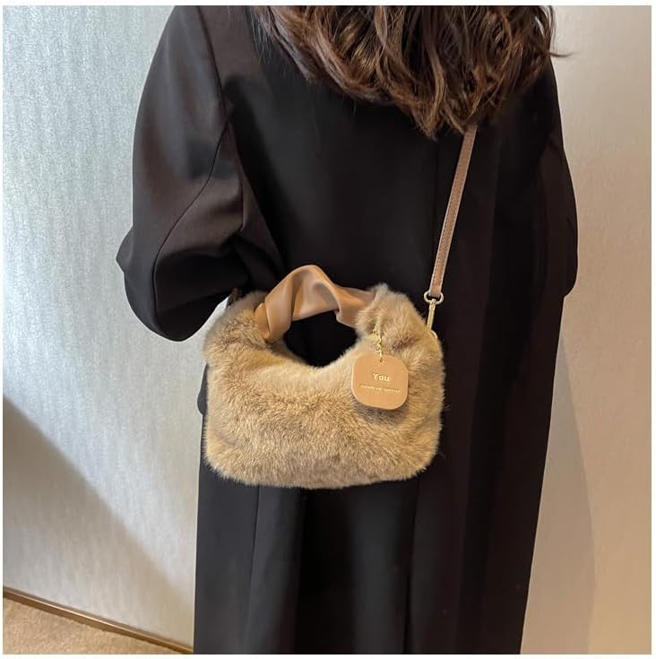 Women Fluffy Tote Bag Plush Shoulder Underarm Bag Faux Fur Crossbody Handbag with Strap Y2K Furry Purse Winter