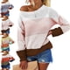 thumbnail image 3 of Jersey de mujer suéter de manga larga con hombros descubiertos y cuello redondo prendas de punto para oficina en casa Rosa XL, 3 of 5