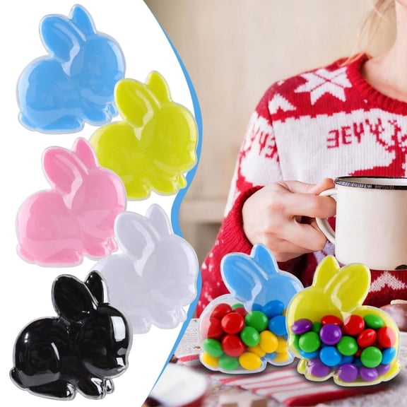 CoreLiving Plastic Easter Bunny Treat Boxes Clear Candy Container Jars with Cute Rabbit Face Design and Secure Hinged Lids for Party Favors Goodie Bags Cookie Gifts