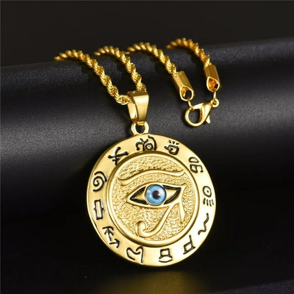 Egyptian The Eye of Horus Pendant Necklace For Women/Men 14K Yellow Gold Egypt Charm Round Jewelry Gift