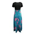 thumbnail image 5 of USSUMA Beach Dresses for Women Casual Summer, Floral Womens Short Sleeve Maxi Swing Dress Bohemian Casual Crewneck Tunic Dress High Waist Elastic Long Beach Sundress, 5 of 6