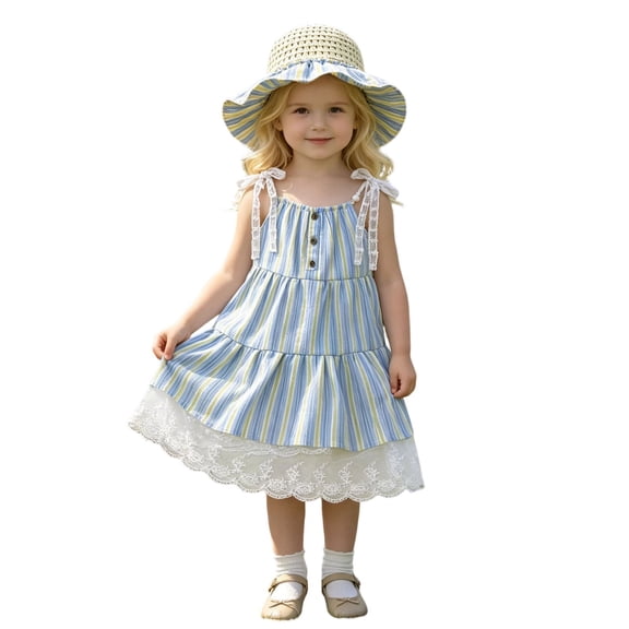 Glisme Toddler Girls Dress Striped Print Sleeveless Crew Neck Back To School Everyday And Party Girls Dresses Size 3-4 Years